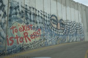 Graffiti on a segment of the massive wall that divides Israel and the West Bank. (photo by Rick Steves) 