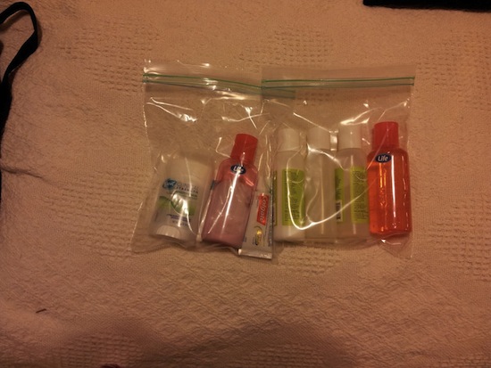 toiletries packed