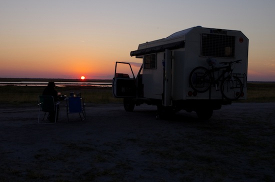 camper van and sunset