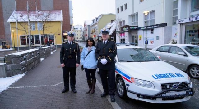 Standing with some of the friendly police officers of the Icelandic police department in Reykjavik.